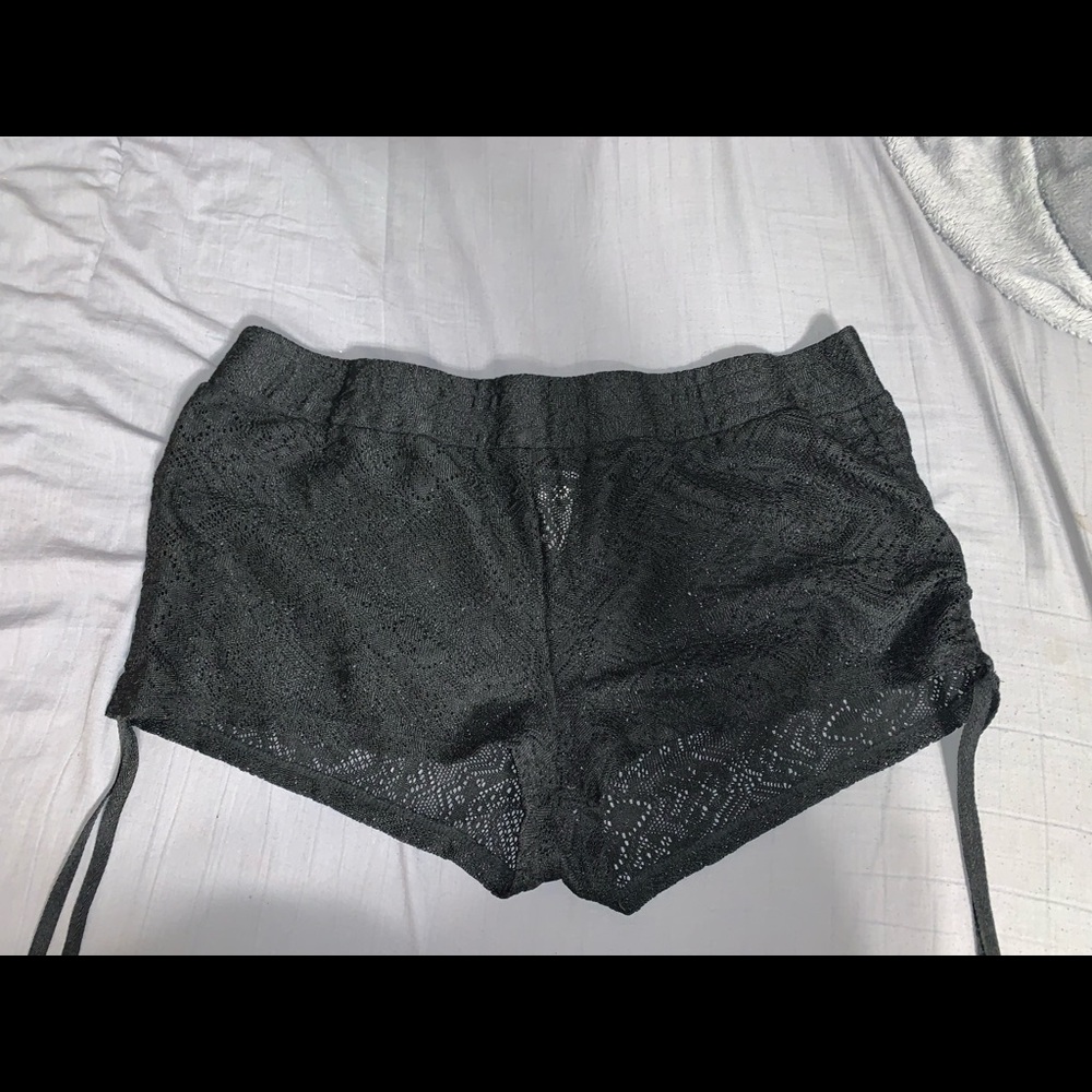 Black lace cover swim shorts